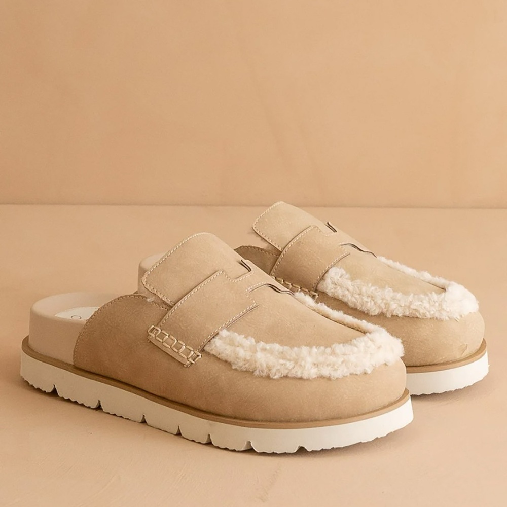 AVALON-SUEDE SHEARLING LOAFER MULE